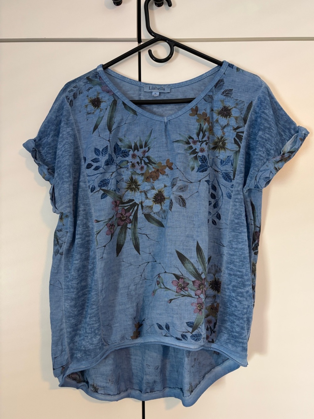 Liabella Light Blue Floral V-Neck Short Sleeve Tunic